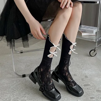 Ультратонкие дышащие чулки с вырезами, милые длинные носки для девочек, короткие носки в стиле 
