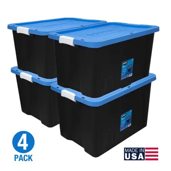 HART 27-галлонный пластиковый контейнер для хранения с защелкой, черный, набор из 4