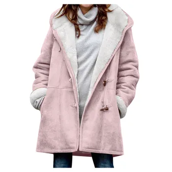 Women's Casual Fashion Loose Solid Color Hat Plus Fleece Collar Pocket Jacket coats woman winter 2022 пальто женское куртки