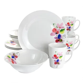 Набор фарфоровой посуды Vineyard Rose, 12 предметов, круглый набор изысканной керамической посуды белого цвета, полная посуда для дома, Миски, наборы тарелок