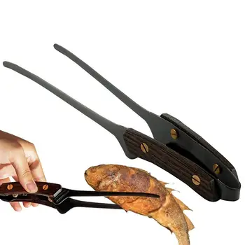 Щипцы для гриля из нержавеющей стали Инструмент для приготовления шведского стола с деревянной ручкой для защиты от ожогов Зажим для хлеба Щипцы для подачи салата барбекю стейка