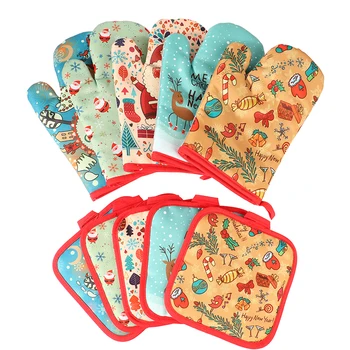2 шт./компл. Рождественские перчатки, накладки для микроволновой печи, 2 шт., Перчатки с защитой от ожогов, комплект принадлежностей для выпечки в духовке