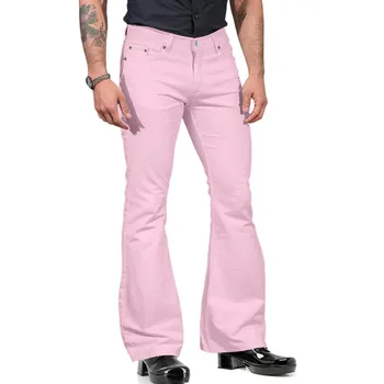 Модные мужские повседневные однотонные костюмные брюки с карманами, расклешенные брюки, повседневные брюки с ремешком 13 Cute h