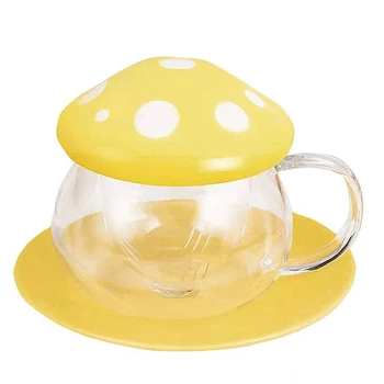 Кофейная кружка из грибного стекла объемом 290 мл с Керамическим подстаканником, чашка для подогреваемого молока, Чашка для послеобеденного цветочного чая со стеклянным фильтром C