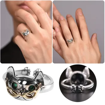 Винтажное кольцо для французского бульдога, мужское модное персонализированное кольцо с изображением животного на указательном пальце, изготовленное из старых многослойных колец, Набор колец, Размер 8