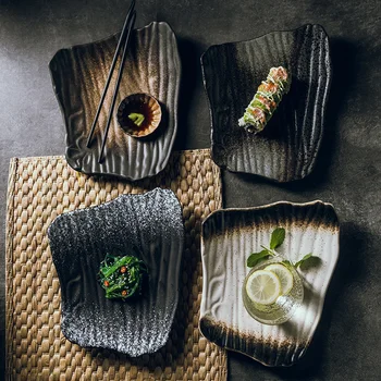 Креативная керамическая тарелка для суши Hefeng в японском стиле неправильной формы Плоская тарелка Черная тарелка для завтрака Домашняя тарелка для дим-самов