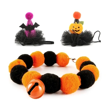 Прекрасный костюм кошки с тыквой/ шляпой летучей мыши и ожерельем с помпонами для праздничной вечеринки