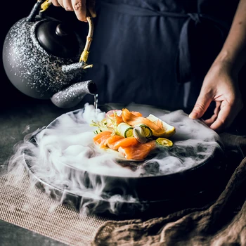Креативный поднос для сухого льда для сашими Двухслойная керамическая тарелка для молекулярной кухни, суши-ресторан с лососем и морепродуктами, Плоская тарелка для холодного блюда