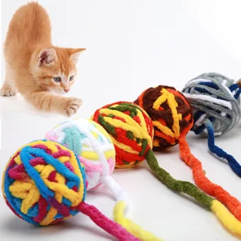Игрушки для кошек Шарик из цветной пряжи, колокольчик, Интерактивные игрушки для жевания, игрушки для самостоятельного облегчения укуса, мягкие игрушки для котят, игрушечный мяч для кошек