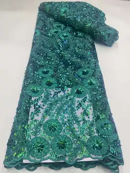 Новая зеленая Роскошная Африканская кружевная ткань с блестками 2023, Французская сетчатая вышивка, Нигерийская свадьба, Золотая линия, Тюлевое кружево.