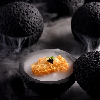 Planet bowl Креативная чаша молекулярной кухни, Имитирующая шаровой диск из вулканического камня, Круглая копченая чаша, черная посуда, миски для супа