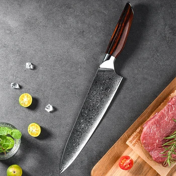 8-дюймовый кухонный нож для шеф-поваров, лезвие из дамасской стали VG10, Острые Кухонные ножи для нарезки Сашими и суши, Инструменты для приготовления пищи, ручка из розового дерева
