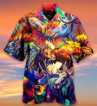 Мужская Рубашка Для Мужчин С 3D Принтом Животных, Рубашка С Коротким Рукавом, Летняя Свободная Модная Негабаритная Гавайская Мужская Одежда Для Отдыха y2k Топы