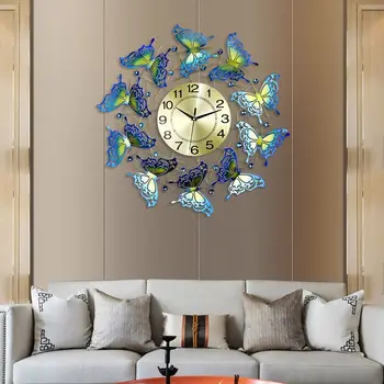 Железные художественные настенные часы Гостиная Бытовая Бабочка Декоративные Часы Спальня Немой Креатив Современная простота Круглые настенные часы