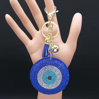 Брелок ручной работы Turkish Blue Eye со стразами, кисточкой и металлическим кольцом для ключей, оптовая цена