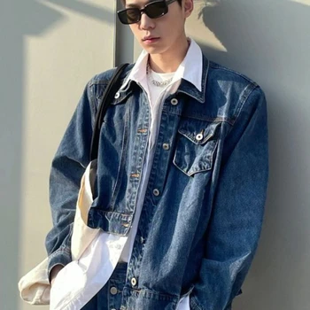 Модная асимметричная джинсовая куртка с наплечником, мужская уличная Свободная повседневная пара в стиле хип-хоп, пальто, Мужская верхняя мужская одежда
