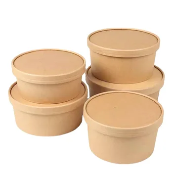 300ШТ 1300 МЛ Одноразовая упаковка на вынос из пищевой разлагаемой бумаги с крышкой для салата и столовой чаши