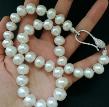 Натуральный пресноводный жемчуг Жемчужное ожерелье диаметром 8-9 мм с роскошной хрустальной застежкой 20 дюймов