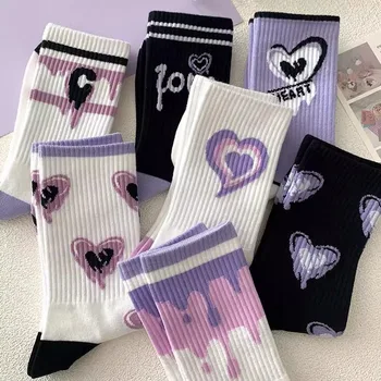 Фиолетовые носки Love Mid Tube, Уличная Осенне-зимняя мода, пораженная красотой, Универсальные Длинные спортивные носки с героями мультфильмов в американском стиле