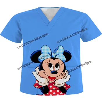 Женские футболки Disney, женское предложение с бесплатной доставкой, футболка с V-образным вырезом и карманом, 2023 Летние сексуальные топы, футболки, одежда