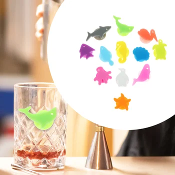 24шт морских животных Стеклянный маркер на присоске, идентификатор силиконовой чашки для питья (разноцветные)