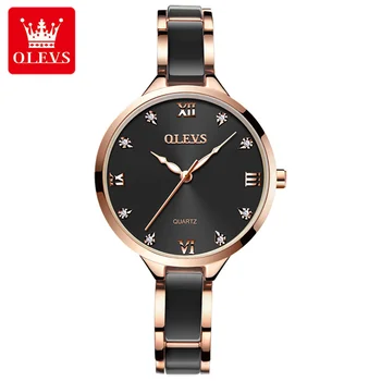 Модные женские часы бренда OLEVS, браслет из черной керамики, женские часы, кварцевые женские часы, прямая поставка Relogio