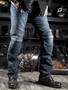 Мужские черные байкерские джинсы, мотоциклетные джинсовые брюки, мужские эластичные оригинальные брюки, внедорожные брюки, защитная одежда 4XL Плюс размер