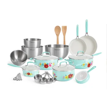 Классический Керамический Набор посуды Breezy Blossom, набор посуды из 25 Предметов, наборы посуды для приготовления пищи, кастрюли и сковородки