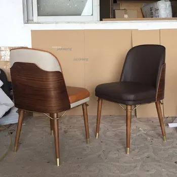 Обеденные стулья из массива дерева в американском стиле, Кухонная мебель, Роскошные стулья для переговоров в скандинавском стиле, Офисное кресло с кожаной спинкой