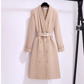 Тренч для женщин, Корейская осенняя одежда, пояс, Двубортное Женское длинное пальто, модные роскошные куртки, зимнее пальто для женщин