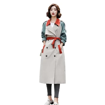 Осенне Зимние Новые тренчи Женская Корейская мода Двубортный Английский стиль Свободные топы женской одежды средней длины