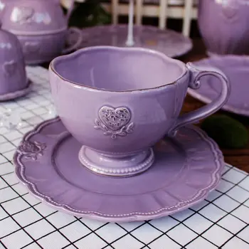 Керамическая чашка в европейском стиле в стиле ретро, Винтажная Чашка с тиснением, Фиолетовый Набор посуды