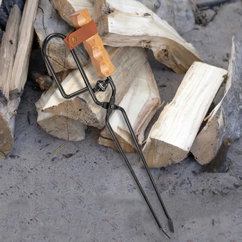 Металлические Деревянные походные щипцы для барбекю с длинной ручкой, зажим для древесного угля, пружина сжатия, портативное легкое уличное оборудование