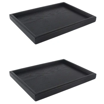 2 деревянных сервировочных подноса, тарелка для чайной посуды-черная, 25x18x2 см