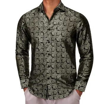 Дизайнерские рубашки для мужчин, шелковые коричневые золотисто-черные мужские блузки с длинным рукавом, повседневные официальные топы, дышащие Barry Wang