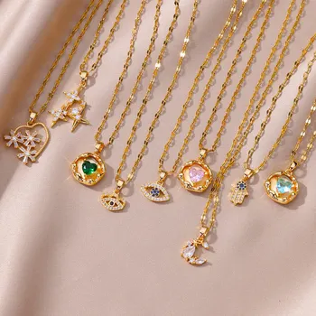 Ожерелья с циркониевыми звездами и Луной для женщин, Позолоченные ожерелья с сердечками из нержавеющей стали, ювелирные изделия для свадебной вечеринки, подарок