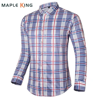 Клетчатая рубашка Мужская Винтажная с длинным рукавом 2023, Корейская мода, Неформальные Деловые рубашки на пуговицах, Мужская Блузка, Офисная одежда