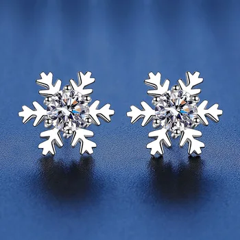 Серьги-гвоздики с муассанитом в виде снежинок для женщин, серебряная серьга с бриллиантом S925 пробы