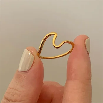 Минималистичное скрученное Геометрическое Абстрактное кольцо в форме морской волны из нержавеющей стали, Персонализированный Металлический Шарм, Водонепроницаемые украшения для женщин