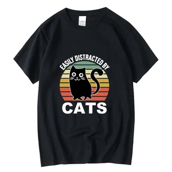 Мужская повседневная дышащая хлопковая футболка с круглым вырезом и принтом американского кота, облегающая футболка Ioose