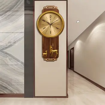 Новые настенные часы в китайском стиле для гостиной, модные домашние часы в китайском стиле, простые и бесшумные, из массива дерева, легкие, роскошные декоративные часы