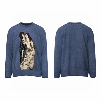 23SS Винтажный синий жаккардовый свитер ERD для мужчин и женщин, топовая версия 1: 1, свитера портретной вязки, толстовки, одежда в стиле гранж