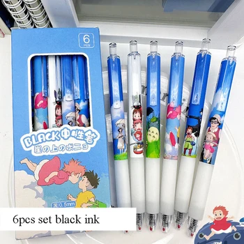 6шт Гелевая ручка Kawaii Anime Быстросохнущие Гладкие Черные чернила Эстетичные Канцелярские Принадлежности Набор ручек для школы Милые Ручки Back To School