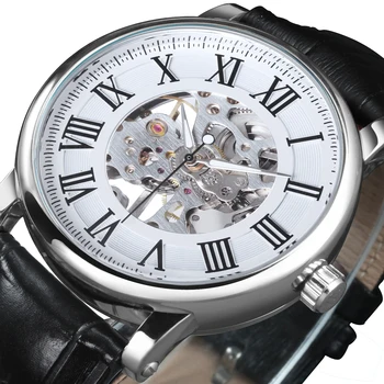 Механические часы WINNER Business Skeleton, лучший бренд, роскошные мужские часы, повседневный кожаный ремень, Светящиеся стрелки, Минималистичные наручные часы