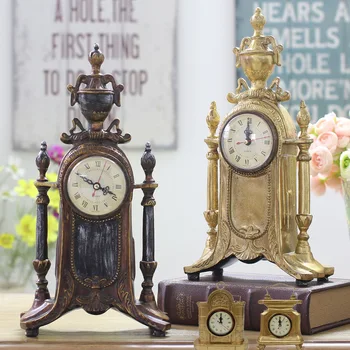 Европейские настольные часы из смолы Винтажные Часы Американская гостиная Камин ТВ Шкаф Креативные украшения Домашние Настольные Часы