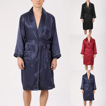Популярные мужские пижамные халаты, летний шелковый халат с длинным рукавом, легкая мешковатая мужская пляжная одежда, ночная рубашка 2023