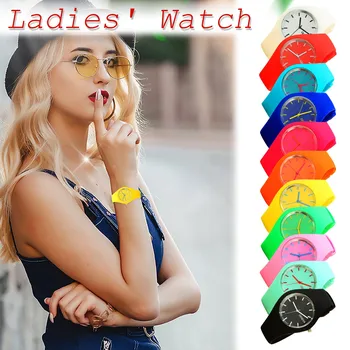 Модные женские однотонные часы с силиконовым ремешком, изысканные часы для отдыха, Женские часы, Женские кварцевые часы Reloj De Mujer