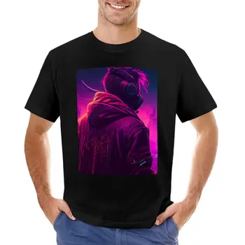 Неоновые ночи с футболкой Cyber Samurai, винтажная футболка, спортивная рубашка, мужские футболки с длинным рукавом