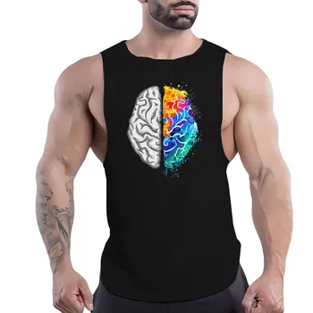 Летняя мужская мода с принтом Brain Для занятий спортом на открытом воздухе, многоцветный жилет без рукавов, Быстросохнущий, простой, дышащий, легкий