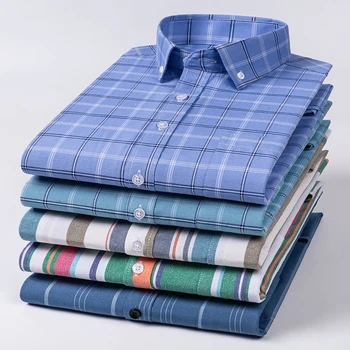 мужские рубашки с длинными рукавами из 60% хлопка, приталенная официальная однотонная рубашка в полоску, топы с карманами, бесплатная доставка, одежда